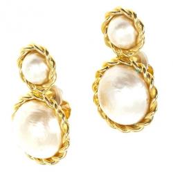 Pre Owned Chanel Vintage Faux Pearl Clip On Earrings
