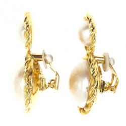 Pre Owned Chanel Vintage Faux Pearl Clip On Earrings