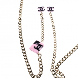 Pre Owned Chanel Rose Gold Tone Chain Link Pink CC Cambon Belt