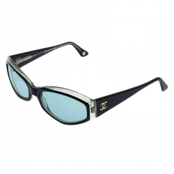 Pre Owned Chanel Black/Green 5021 Oval Sunglasses