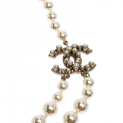 مملوكة مسبقًا Chanel CC Faux Pearl Gold Tone Stranded Necklace