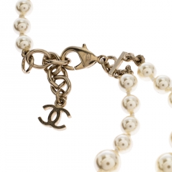 مملوكة مسبقًا Chanel CC Faux Pearl Gold Tone Stranded Necklace