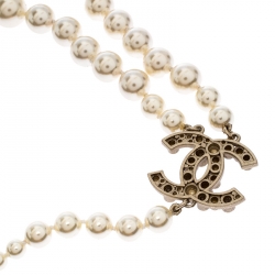مملوكة مسبقًا Chanel CC Faux Pearl Gold Tone Stranded Necklace
