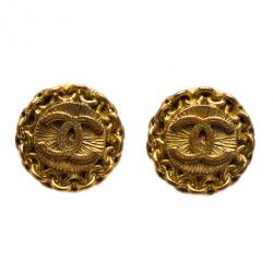 Pre Owned Chanel Vintage CC Gold-Tone Earrings