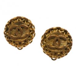Pre Owned Chanel Vintage CC Gold-Tone Earrings