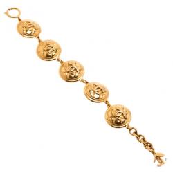 Pre Owned Chanel Coco Medals Vintage Gold-Plated Bracelet 23CM
