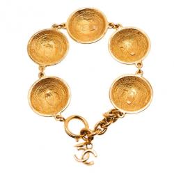 Pre Owned Chanel Coco Medals Vintage Gold-Plated Bracelet 23CM