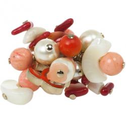 Pre Owned Chanel Corals and Pearls Cluster Ring Size 53