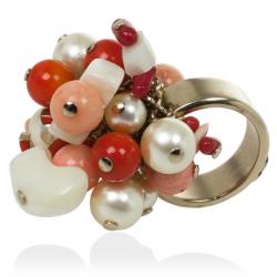 Pre Owned Chanel Corals and Pearls Cluster Ring Size 53