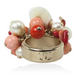 Pre Owned Chanel Corals and Pearls Cluster Ring Size 53