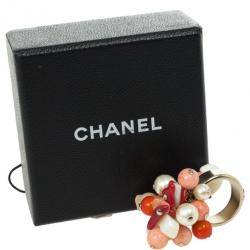 Pre Owned Chanel Corals and Pearls Cluster Ring Size 53