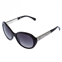 مملوكة مسبقًا Chanel Maroon Crystal Embellished Polarized 5290-B Oval Sunglasses