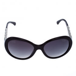 مملوكة مسبقًا Chanel Maroon Crystal Embellished Polarized 5290-B Oval Sunglasses