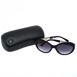 مملوكة مسبقًا Chanel Maroon Crystal Embellished Polarized 5290-B Oval Sunglasses