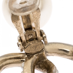 Pre Owned Chanel CC Faux Pearl Gold Tone Clip-on Drop Earrings