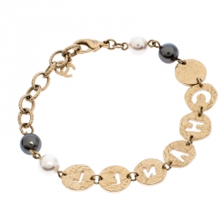 Pre Owned سوار شانيل ذهبي اللون مفرغ بدلالية وخرز