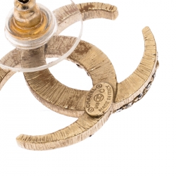 Pre Owned Chanel CC Crystal Moon Gold Tone Stud Earrings