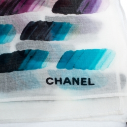 مملوكة مسبقًا Chanel White Colorama Print Cotton Scarf
