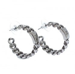 Chanel CC Silver Tone Chain Hoop Earrings Chanel