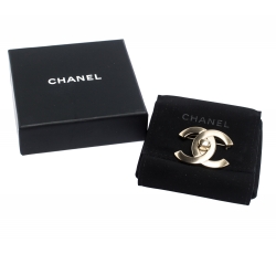 Pre Owned Chanel CC Turn Lock Motif Gold Tone Pin Brooch