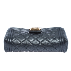 Chanel Metallic Grey Quilted Leather Boy Phone Pouch