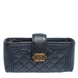 Chanel Metallic Grey Quilted Leather Boy Phone Pouch