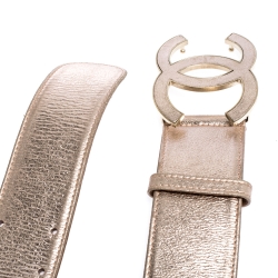 Pre Owned Chanel Metallic Pink Leather CC Buckle Belt 90CM