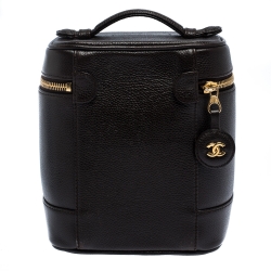 مملوكة مسبقًا حقيبة شانيل "فانيتي" شكل علبة جلد كافيار بني داكن