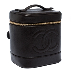 مملوكة مسبقًا حقيبة شانيل "فانيتي" شكل علبة جلد كافيار بني داكن