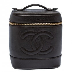 مملوكة مسبقًا حقيبة شانيل "فانيتي" شكل علبة جلد كافيار بني داكن