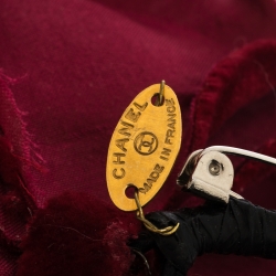 Pre Owned Chanel Red Velvet Oversized Flower Motif Pin Brooch