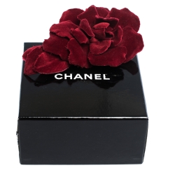 Pre Owned Chanel Red Velvet Oversized Flower Motif Pin Brooch