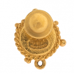 Pre Owned Chanel CC Faux Pearl Gold Tone Round Pin Brooch