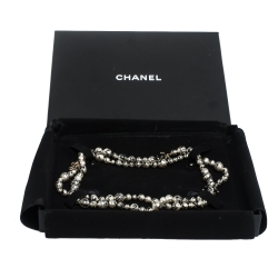 Chanel CC Paint Splatter Faux Pearl Gold Tone Long Stranded Necklace