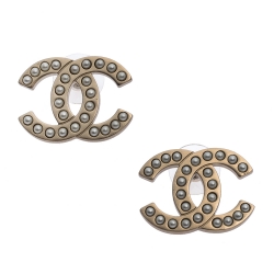 Chanel CC Faux Pearl Silver Tone Stud Earrings