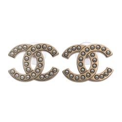 Chanel CC Faux Pearl Silver Tone Stud Earrings