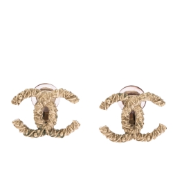 Chanel Gold Vintage Toned CC Logo Hoop