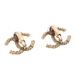 مملوكة مسبقًا Chanel CC Rope Twist Gold Tone Clip-on Stud Earrings