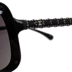 Pre Owned Chanel Black Rectangle Shield Sunglasses
