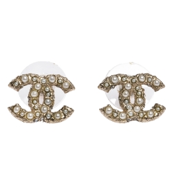 Chanel pearl encrusted large CC stud earrings