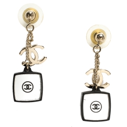 مملوكة مسبقًا Chanel CC Crystal Resin Mirrored Gold Tone Dangle Earrings