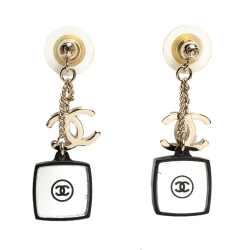 مملوكة مسبقًا Chanel CC Crystal Resin Mirrored Gold Tone Dangle Earrings