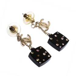 مملوكة مسبقًا Chanel CC Crystal Resin Mirrored Gold Tone Dangle Earrings