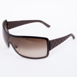 Pre Owned Chanel Brown Quilted Leather 4155-Q Women Shield Sunglasses