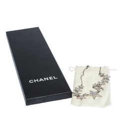 Chanel CC Crystal Star Embellished Silver Tone Necklace