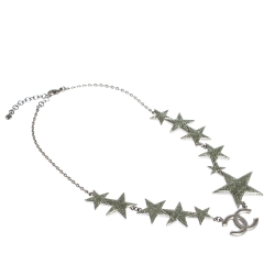 Chanel CC Crystal Star Embellished Silver Tone Necklace