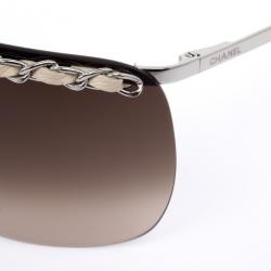Pre Owned Chanel Rimless Shield 4160-Q Chain Women Sunglasses