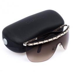 Pre Owned Chanel Rimless Shield 4160-Q Chain Women Sunglasses