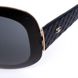 Pre Owned Chanel Black Quilted Oval Sunglasses