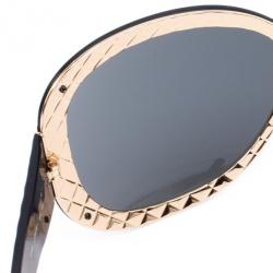 Pre Owned Chanel Black Quilted Oval Sunglasses